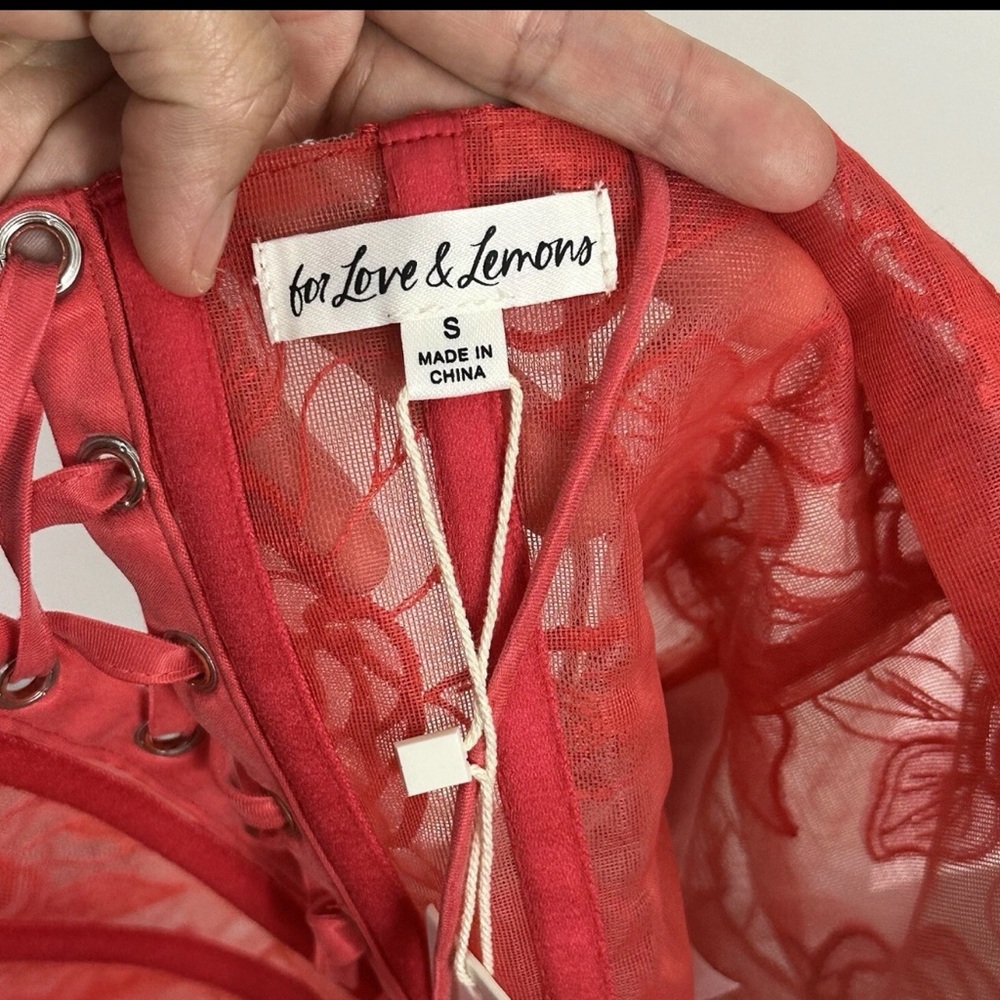 NWT For Love & Lemons Red Floral Sheer Corset Tank - Picture 11 of 15